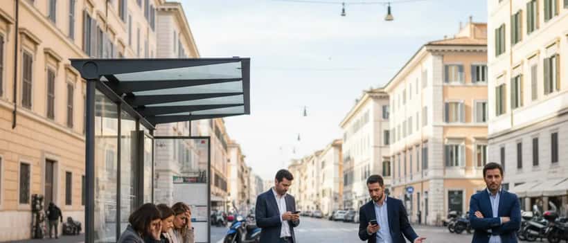 Pendolari italiani in attesa alla fermata vuota durante lo sciopero