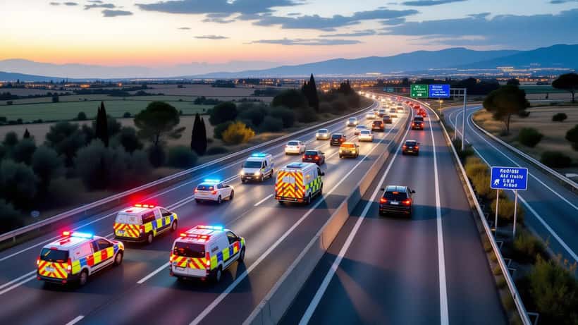 Vista aerea dell'autostrada A14 con soccorso stradale e consulenza legale