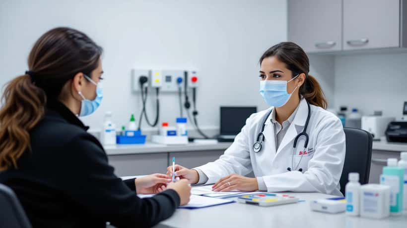 GP reviewing flu test results with patient in Sydney clinic