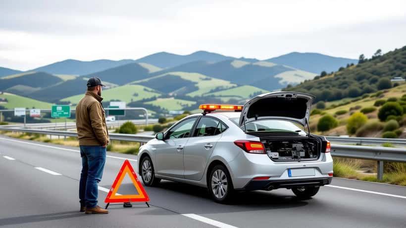 Condutor português junto a carro avariado na berma da autoestrada A1