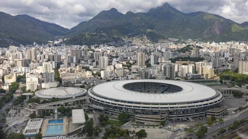 Vista aérea do Estádio do Maracanã no Rio de Janeiro, palco do amistoso Brasil vs Panamá de maio de 2026
