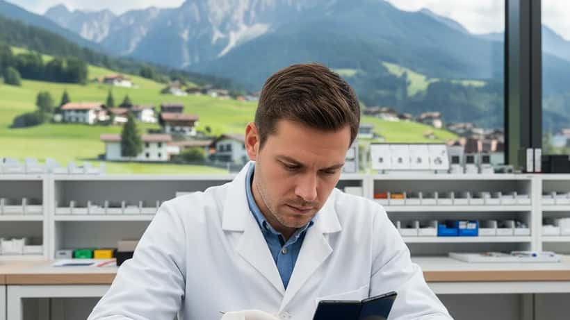 Österreichischer Elektronik-Techniker prüft faltbares Smartphone in Wiener Werkstatt