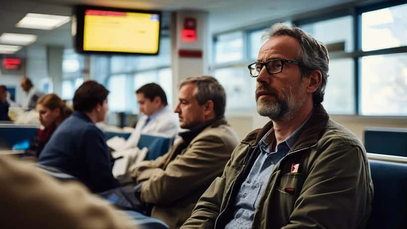 Patient en salle d'urgence d'un hôpital canadien, douleur thoracique, soins médicaux