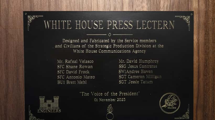 James S. Brady Press Briefing Room plaque at the White House
