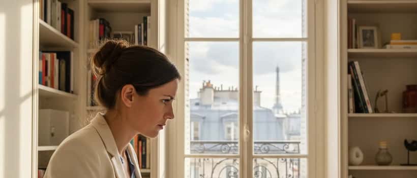 Femme française regardant sa facture Netflix sur un ordinateur portable à Paris