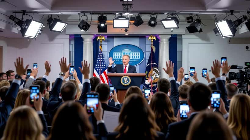 Journalister i pressrummet i Vita huset under en briefing