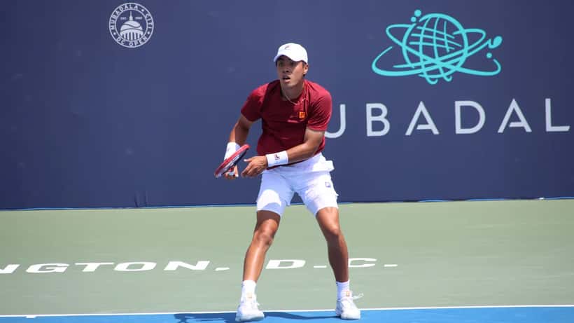 Brandon Nakashima in action at the 2025 DC Open tennis tournament