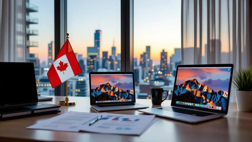 Canadian legal expert reviewing GTA 6 consumer rights documents on a laptop in 2026