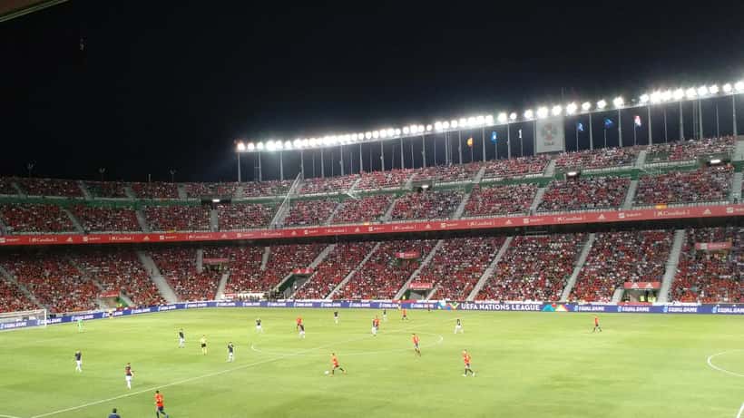 Spain and Croatia players competing in a UEFA Nations League football match at the stadium
