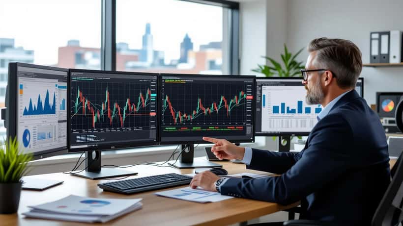 US financial advisor reviewing cobalt commodity price charts and DR Congo sanctions data on dual monitors in Chicago office 2026