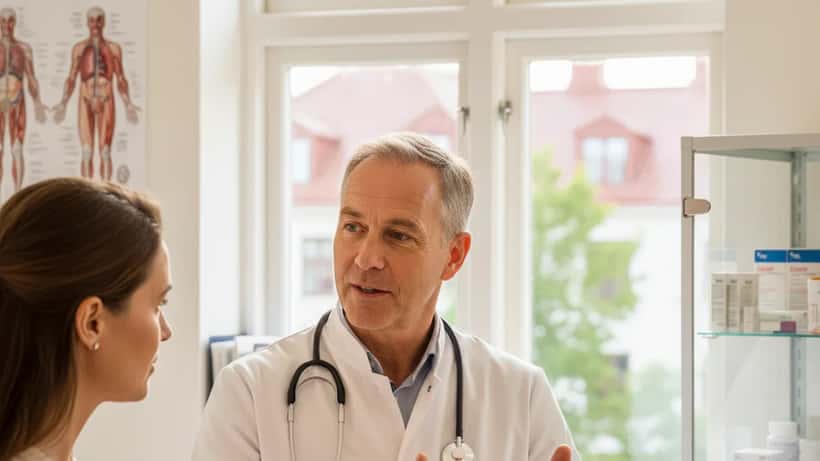 Norsk lege forklarer allergibehandling til pasient på Oslo legesenter