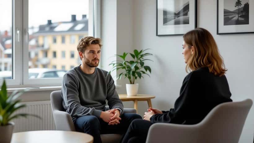 Ung norsk mann i samtale med psykolog på klinikk i Oslo