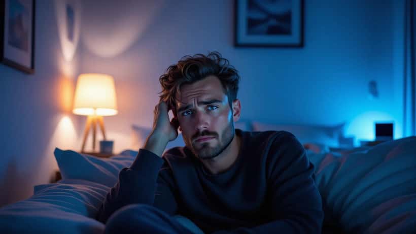 Man ensam i mörkt rum med smartphone, ansikte upplyst av hat-notifieringar – nätmobbning och psykisk hälsa