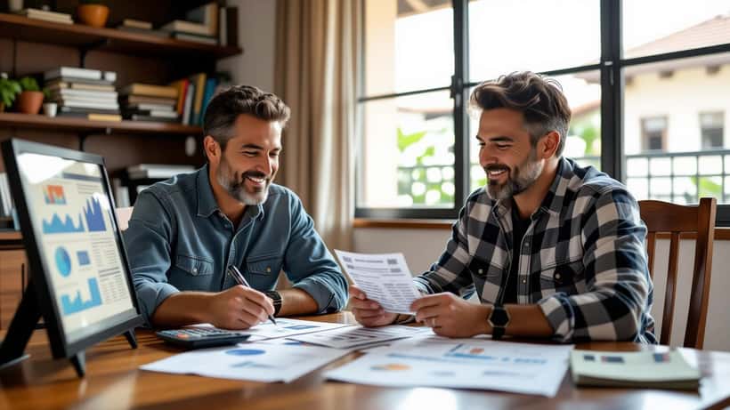 Homem brasileiro analisa documentos de investimento após ganhar na Lotofácil