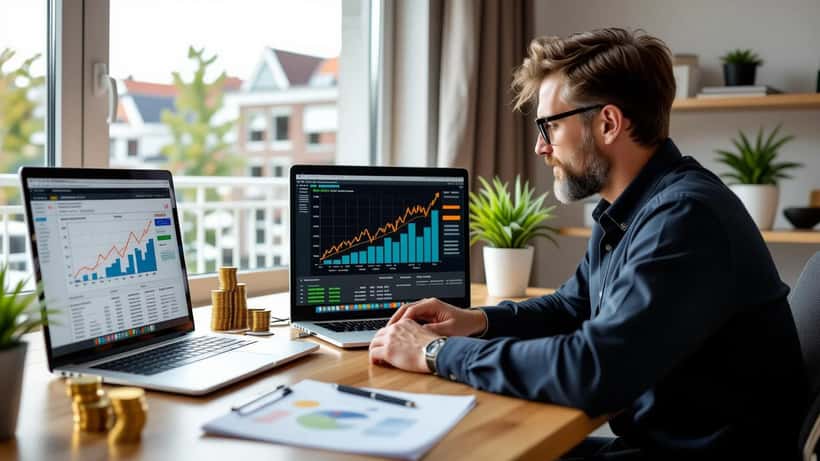 Financieel adviseur bespreekt groeigrafiek van samengestelde rente op laptopscherm in modern kantoor in Amsterdam