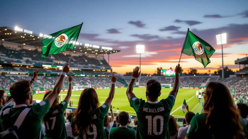 Mexican national team fans celebrate during the 2026 World Cup at a packed stadium