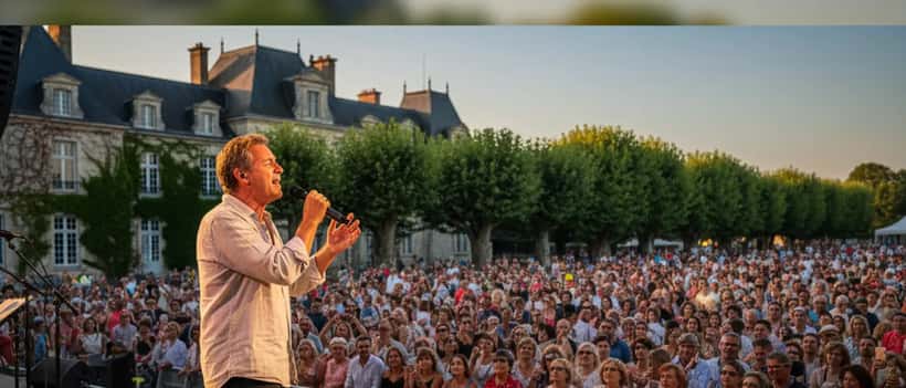 Chanteur français sur scène lors d'un festival de musique en plein air en France