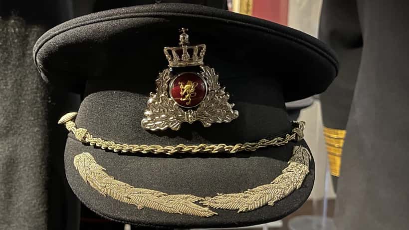 Military uniform of Crown Prince Harald V of Norway displayed at Forsvarsmuseet Museum Oslo