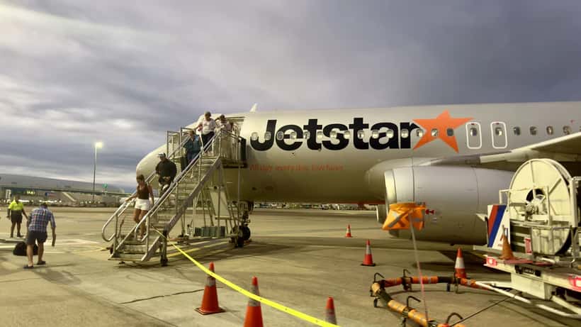 Jetstar Airways aircraft on the tarmac at Brisbane Airport, April 2025