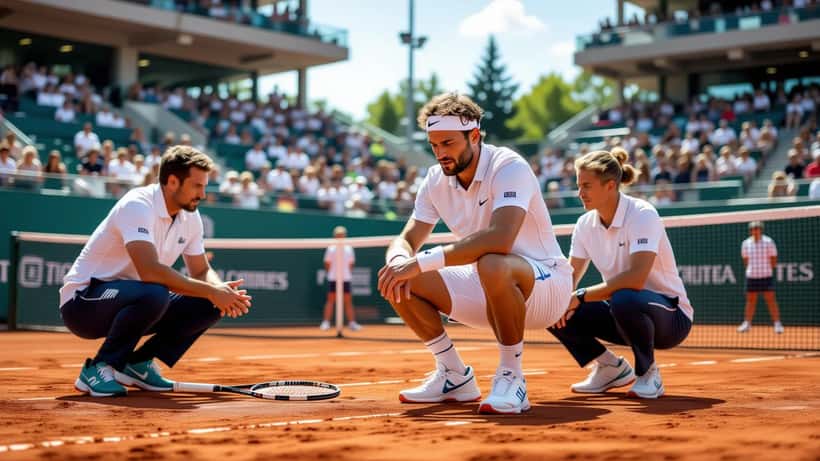 Tennista con polso fasciato a bordo campo in preparazione al Roland Garros 2026