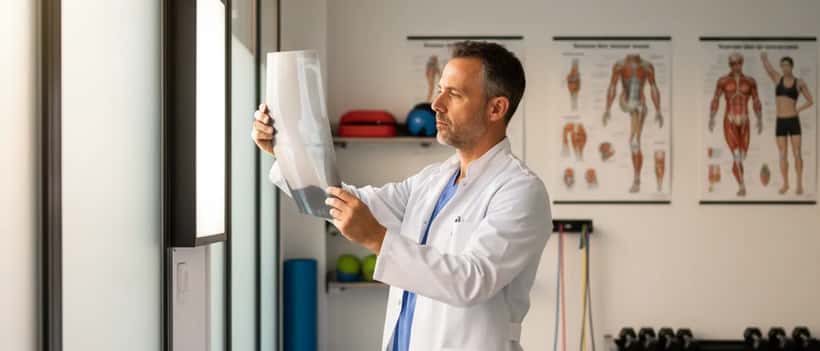 Médecin du sport en consultation à Lyon examinant une radio de genou