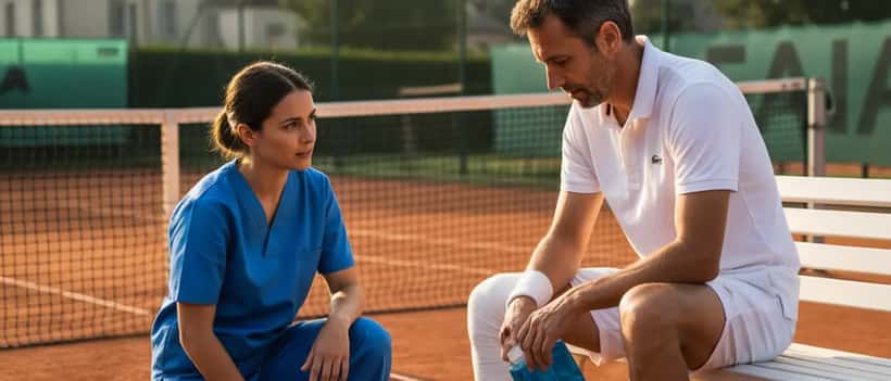 Joueur de tennis amateur avec une blessure à la cheville consulté par un médecin du sport