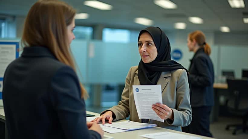 Nainen asioi Kela-toimistossa oleskelulupa-asioissa Helsingissä
