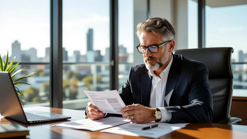 Solicitor reviewing lottery prize paperwork and estate planning documents in a Perth law office