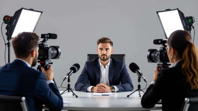 Goalkeeper at press conference representing athlete media training and reputation management in 2026