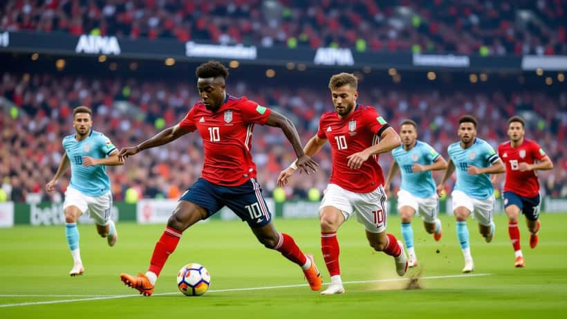 Jogadores de Espanha e Bélgica disputam bola em jogo das Eliminatórias da Copa 2026
