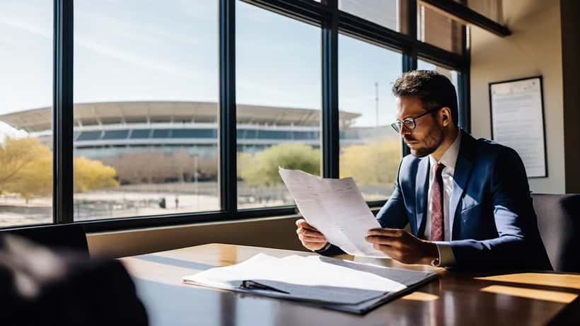 Employment lawyer reviewing a sports coaching contract in a San Antonio law office