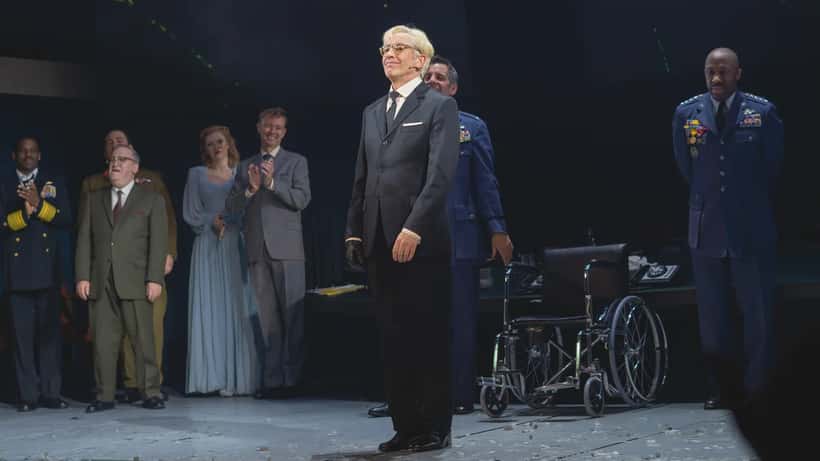 Steve Coogan performing as Dr. Strangelove at a theatre event in December 2024