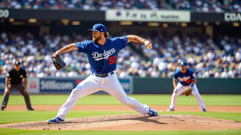 Lanzador de béisbol MLB en el montículo durante partido en estadio 2026