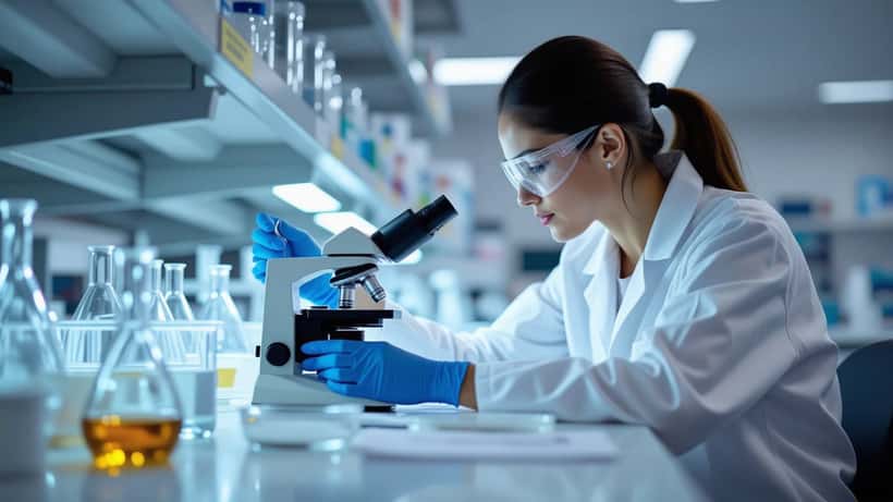 Technicienne de laboratoire examinant des échantillons parasitaires pour diagnostiquer la cyclosporose à Montréal