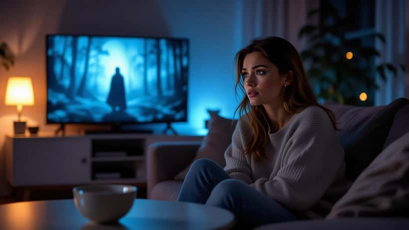 Two people watching a television screen closely, engaged with what they see
