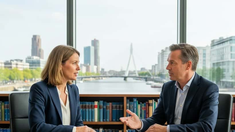 Nederlandse vrouw in gesprek met letselschadeadvocaat na verkeersongeval