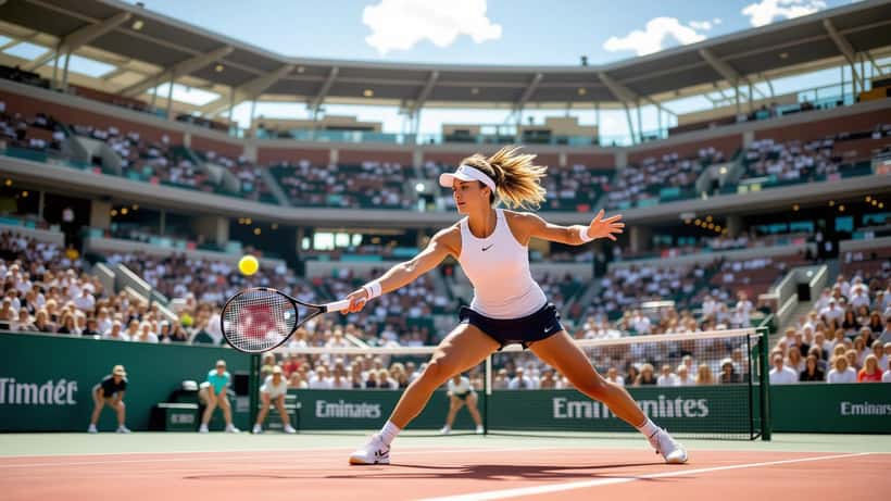 Joueuse de tennis professionnelle en action sur un court extérieur