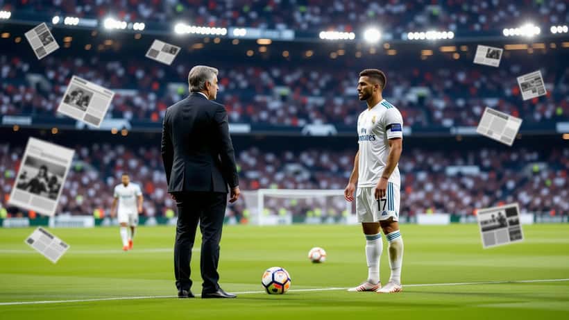 Jürgen Klopp und Kylian Mbappé als Real-Madrid-Transferthema 2026 mit Vertragsunterlagen im Stadionhintergrund