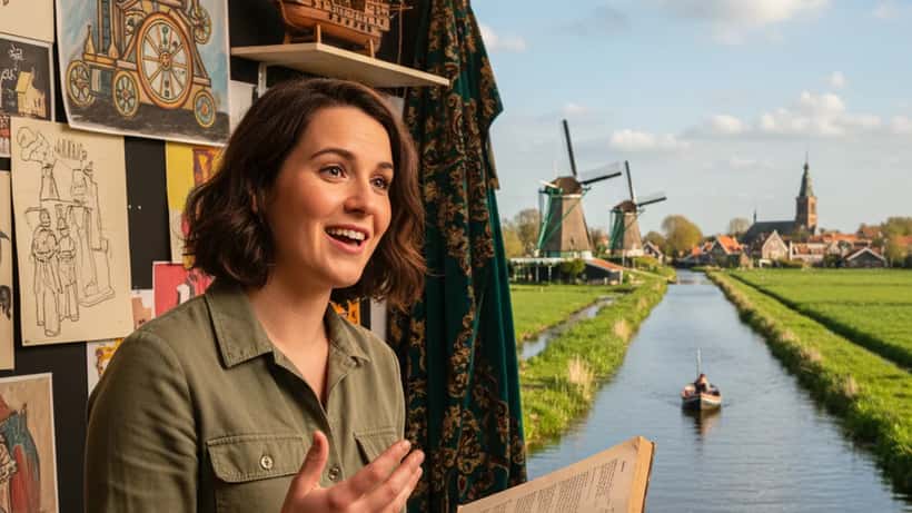 Jonge Nederlandse theatermaker aan het werk in een creatief Amsterdams atelier