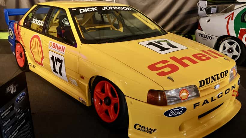 Dick Johnson Racing Ford Falcon at the 2025 Adelaide Grand Final with yellow and blue DJR livery