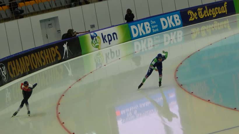 Irene Schouten schaatst tijdens wereldkampioenschappen schaatsen