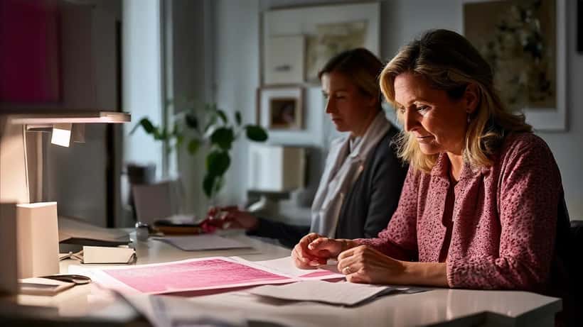 Oncoloog bespreekt mammogrammresultaten met een patiënte in een ziekenhuiscontrole in Amsterdam