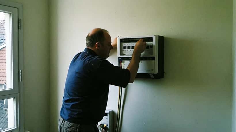 Elektrotechnicus installeert thuisbatterijsysteem in meterkast van Nederlandse woning