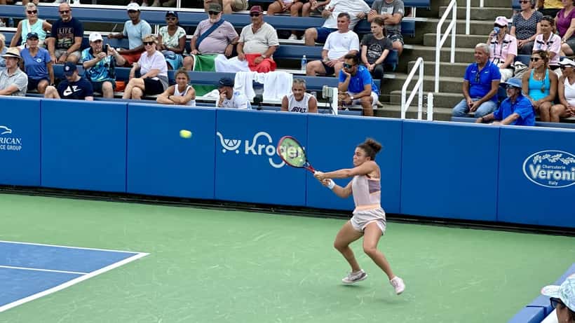 Jasmine Paolini playing tennis in Cincinnati 2024, months before her 2026 foot injury forced her off the tour