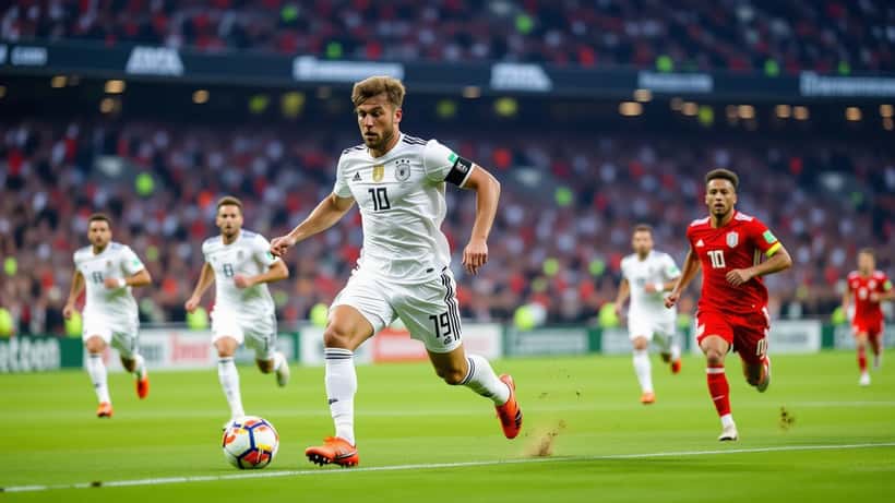 Maximilian Mittelstädt im DFB-Trikot sprintet entlang der Seitenlinie während eines Länderspiels