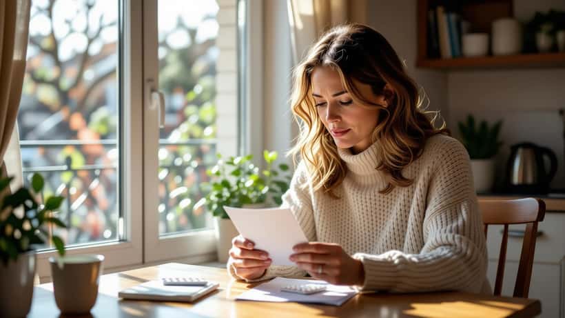 Femme lisant un courrier officiel de l'ANSM sur le risque de méningiome lié au désogestrel
