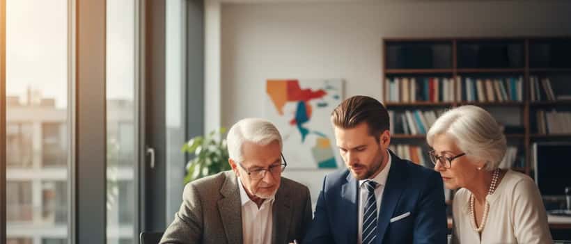 Deutscher Vermögensberater erklärt einem Rentnerpaar Altersvorsorgeoptionen