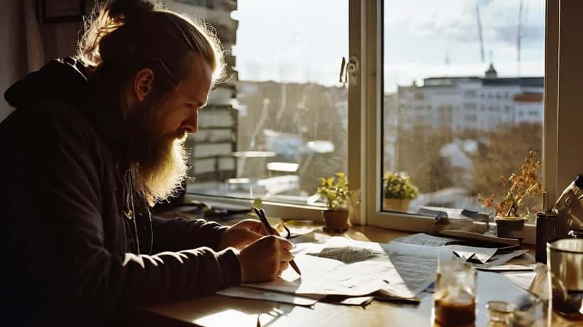 Íslendingur fer yfir leigusamning við borð í Reykjavík íbúð