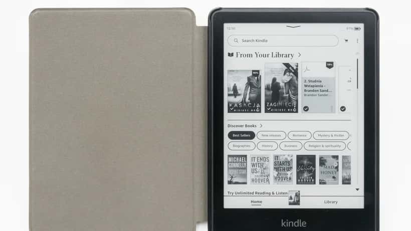 Amazon Kindle Paperwhite e-reader with e-ink display on white background