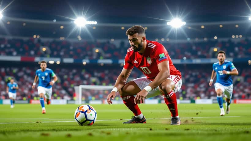 Joueur de football concentré avant un coup franc lors du match Türkiye-France en Nations League 2026